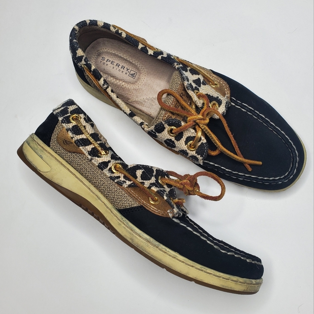 Sperry Bluefish Leopard Shimmer Slider Boat Shoe 7